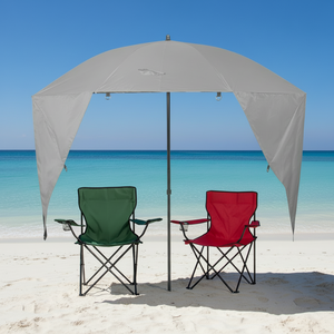 Combo Playero Full Grey-Green-Red: Quitasol Carpa Gris + 1 Silla de Camping Verde + 1 Silla Roja