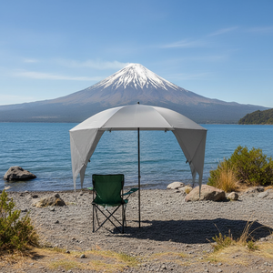 Combo Playero Full Grey-Green-Red: Quitasol Carpa Gris + 1 Silla de Camping Verde + 1 Silla Roja