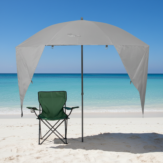 Combo Playero Grey-Green: Quitasol Carpa Gris + Silla de Camping Verde