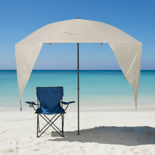 Combo Playero Grey-Light Blue: Quitasol Gris + Silla Celeste