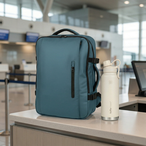 Combo 1 Mochila Viaje XL 40L Llaima Azul Piedra + 1 Botella Agua Térmica Buffer Paine 1,2Lt
