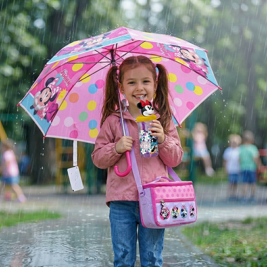 Combo Minnie 1 Paraguas + 1 Lonchera Infantil + 1 Tomajugo 3D