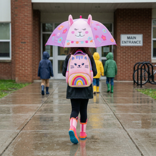 Combo 1 Botas De Agua Infantil + 1 Paraguas Cabeza Llama + 1 Mochila Infantil Gato Rosada