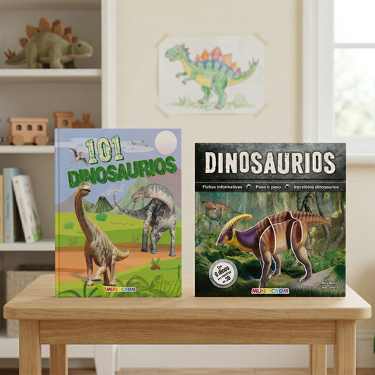 Combo 1 libro 101 Dinosaurios + 1 Libro con fichas informativas - Dinosaurios