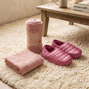 Combo 1 Pantuflas Outdoor Kids Llaima Rosado + 1 Manta Fleece Panal Rosada