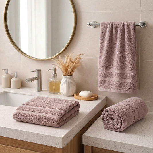 Combo 3 Toallas Mashini Soft Twist Rosado 70x140, 45x80 y 30x50 Cm