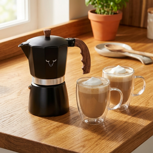 Cafetera Italiana Wayu 450 ml + 2 Tazas Térmicas Doble Pared 270 Ml