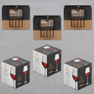 Combo BBQ 12 personas: Cubiertos de Asado y Copas de Vino 585ml