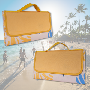 Combo 2 Mantas de Picnic y Playa Impermeable Amarilla Flores