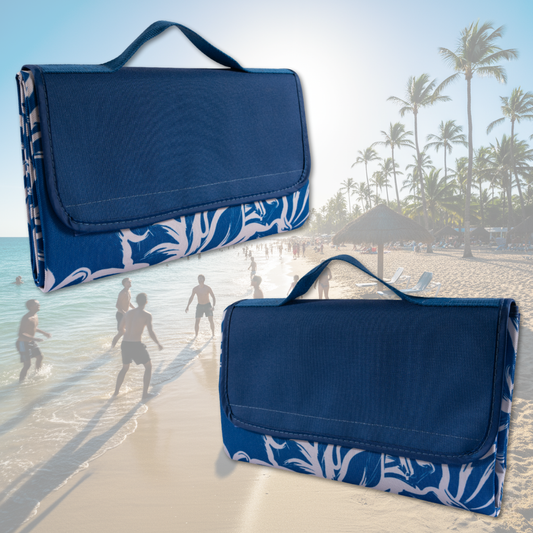 Combo 2 Mantas de Picnic y Playa Impermeable Azul Flores