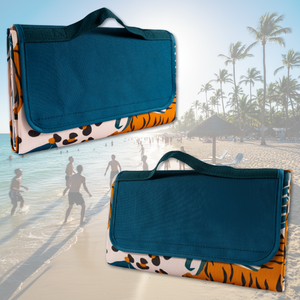 Combo 2 Mantas de Picnic y Playa Impermeable Beige Tigres