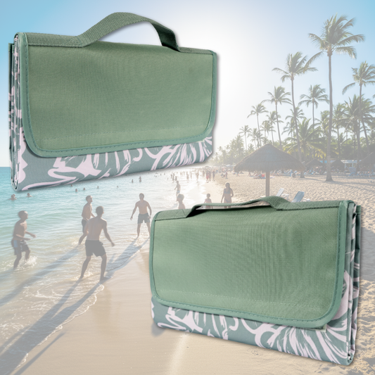 Combo 2 Mantas de Picnic y Playa Impermeable Verde Flores