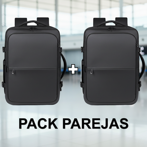 ✈️Combo 2 Mochilas Viaje Viral 38L. Expandibles, Resistentes al agua. Black Navigator