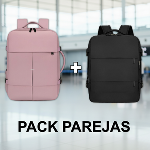 Combo 2 Mochilas Viaje Viral Cabina. Mochila 40L Black. Resistente al agua y Mochila Impermeable y Expandible 36 Litros. Ripstop Lila