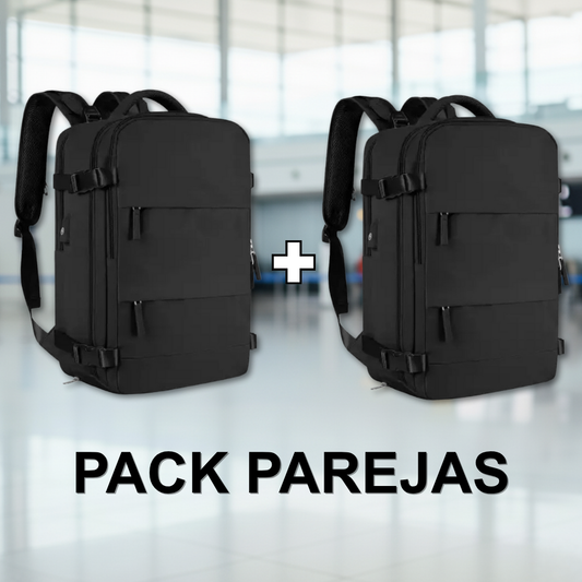 Combo 2 Mochilas Viaje (Cabina Avión) 34L. Negro. Resistente al agua