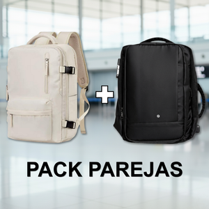 Combo 2 Mochilas de Viaje Viral: 1 Mochila Beige 31L Premium y 1 Mochila Negra 30L. Resistente al Agua