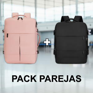 Combo 2 Mochilas de Viaje Viral Cabina. 1 Mochila 40L Black y 1 Mochila 36L Ripstop Misty-Pink. Impermeable Expandible.