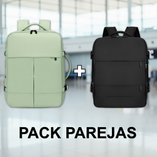 Combo 2 Mochilas de Viaje Viral Cabina. Mochila 40L Black  y Mochila 36L. Ripstop Matcha-Green Impermeable Expandible