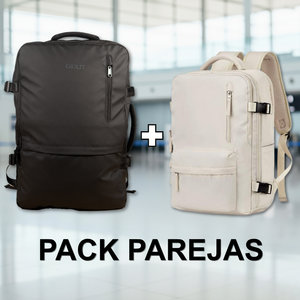 Combo 2 Mochilas Viaje Viral: 1 Mochila 44 L Gout Black y 1 Mochila Viaje Viral Cabina 31L Premium Beige. Resistentes al agua