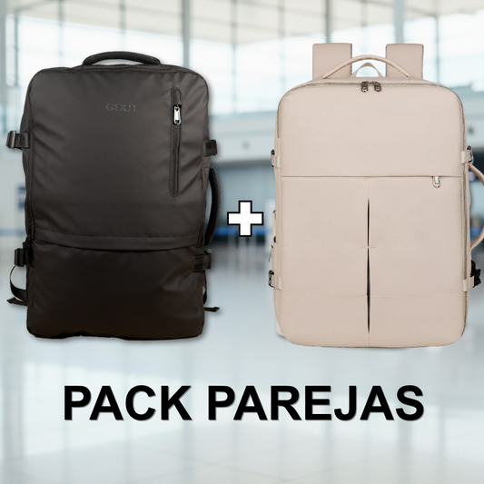 Combo 2 Mochilas Viaje Viral: 1 Mochila 44L Black y 1 Mochila 36L Premium Beige. Resistentes al agua