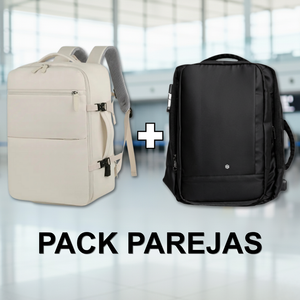 Combo 2 Mochilas de Viaje Viral: 1 Mochila Beige 31L y 1 Mochila Negra 30L. Resistente al Agua