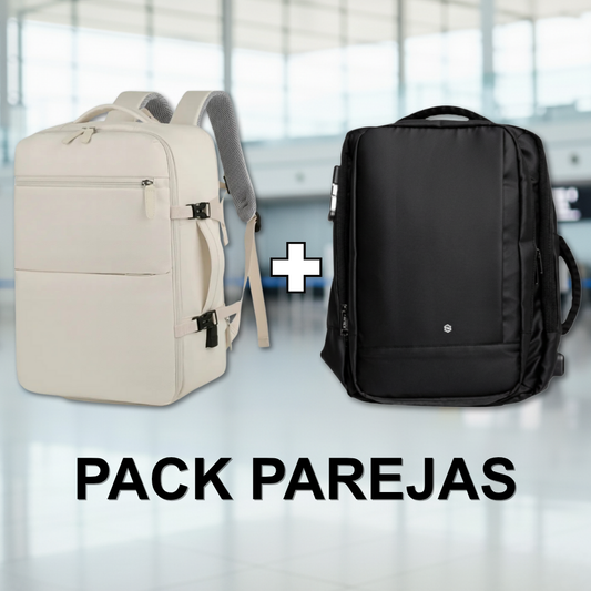 Combo 2 Mochilas de Viaje Viral: 1 Mochila Beige 31L y 1 Mochila Negra 30L. Resistente al Agua