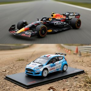 Combo Autos a Escala: Rally 1/55 Eléctrico y 1:43 Oracle Red Bull Racing Sergio Perez RB19