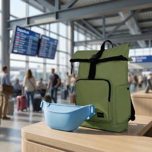 Combo Banano Silicona Celeste y Mochila Saxoline Preston Roll Top Olive Green 35 L