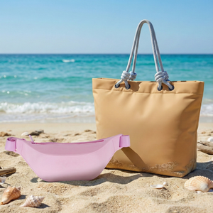 Combo Bolso Cooler Impermeable 16.5Lt Beige Con Cierre y Banano Rosado