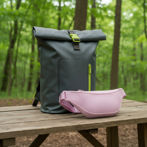Combo Mochila Cooler 15lt Gris y Banano Rosado