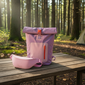 Combo Mochila Cooler 15Lt Malva y Banano Rosado