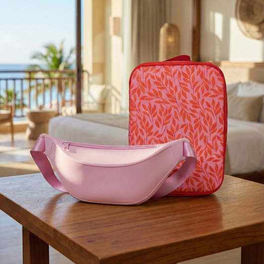 Combo Banano Silicona Rosado y Organizador de Viaje 24cm x 18cm. Cosmetiquero Gout Rosado