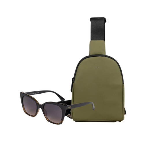 Combo Bandolera Color Verde Oliva + Lentes De Sol Taormina