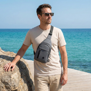 Combo Bandolera Cruzada Gris + Lentes De Sol Kuta