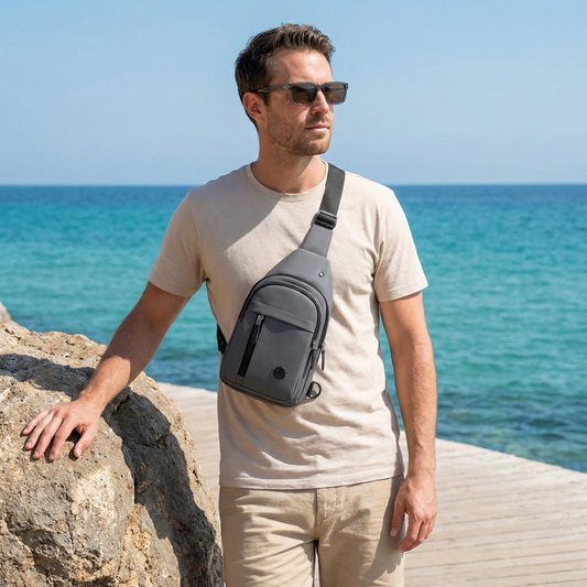 Combo Bandolera Cruzada Gris + Lentes De Sol Kuta