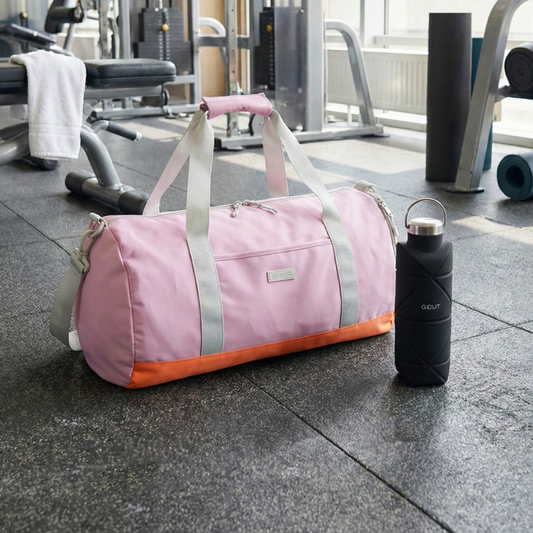 Combo Bolso Duffel 40L - Large. Saxoline Nyla Lila y Botella Plegable Gout 700Ml Negra