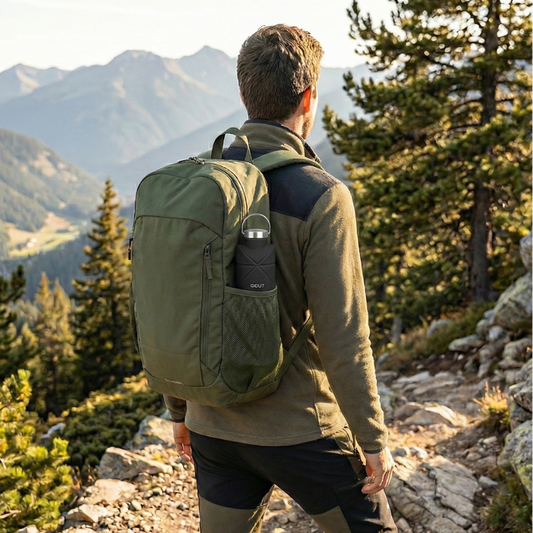 Combo Botella Plegable Gout 700ML Negra y Mochila Saxoline Pittford Oliva 25L