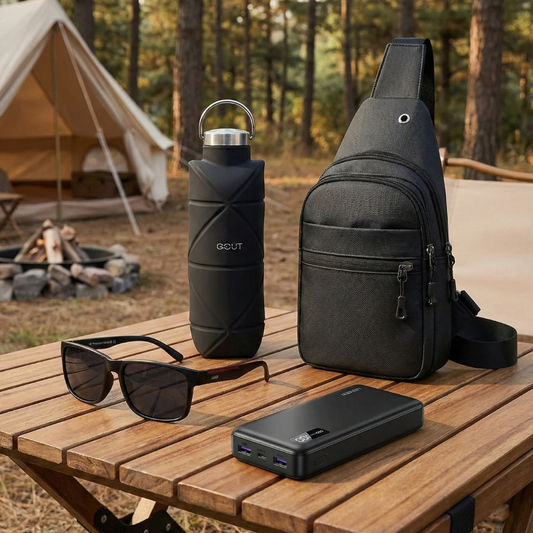 Combo: Botella Plegable Gout 700Ml Negra + Bateria Portatil 20.000mAh UGREEN PB312 + Bandolera Cruzado XB 11565 Negra Navigator + Lentes De Sol Split