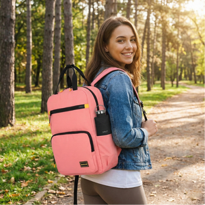 Combo Botella Plegable Gout 700Ml Negra y Mochila Saxoline Collins Rosada 20L