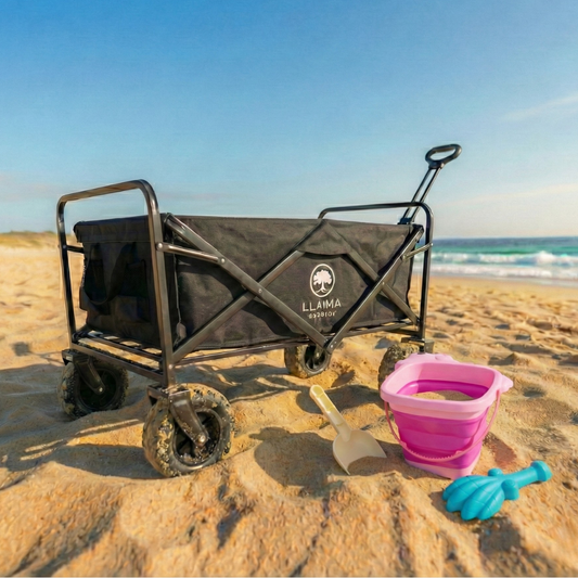 Combo Carrito playa Plegable Llaima y Set Balde Plegable de Unicornio