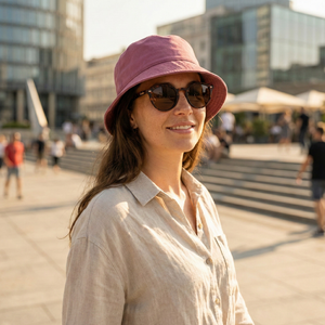 Combo Gorro Bucket Plegable Unisex Color Burdeo + Lentes de sol Rostock color café