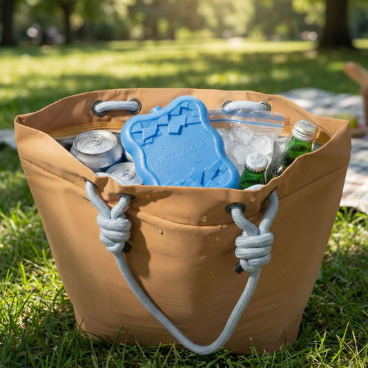 Combo Icepack 1 Kilo + Bolso Cooler Impermeable 16.5Lt Beige Con Cierre