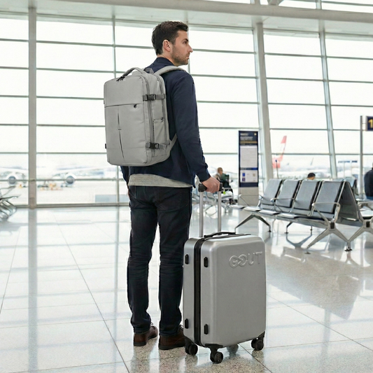 Combo Maleta Cabina Expandible-Plegable Ultra Compacta Gris Claro y Mochila Viaje Viral Limited Edition 36L Ripstop Grey Impermeable y Expandible