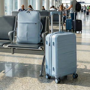 Combo Maleta (S) + Mochila Viaje Viral 36L. Light-Blue. Ripstop Impermeable y Expandible.