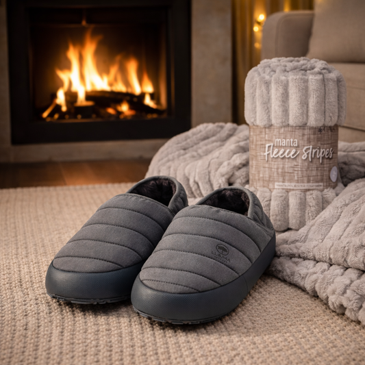 Manta Fleece Gris + Pantufla Gris Marengo Llaima