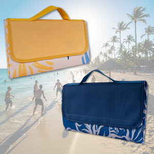 Combo Manta de Picnic o Playa Impermeable Amarilla Flores y Azul Flores