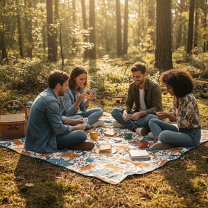 Combo 2 Mantas de Picnic y Playa Impermeable Beige Tigres