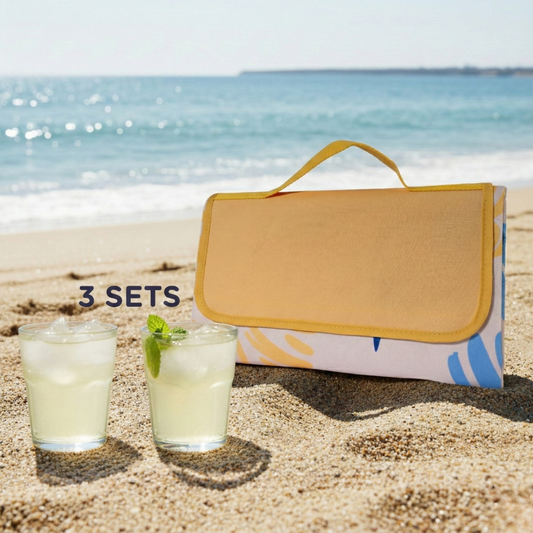 Combo Manta de Picnic Impermeable + 6 Vasos Acrílicos para Agua (3 sets de 2 unidades)