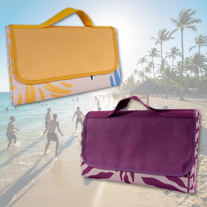 Combo Manta de Picnic o Playa Impermeable Amarilla Flores y Malva Étnica