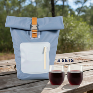 Combo Mochila Cooler Impermeable + 6 Vasos Acrílicos para Vino  (3 sets de 2 unidades)